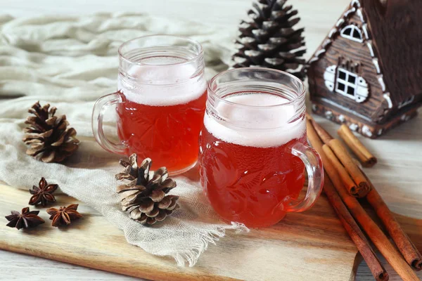 Winter craft beer and New Year decorations