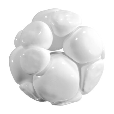 Soyut 3d organik şekli. Işık yansımaları ile yumuşak beyaz toplar. Grafik tasarım öğesi poster, afiş, web ve diğer yaratıcı projeler için. Beyaz arka planda, kare kare izole illüstrasyon