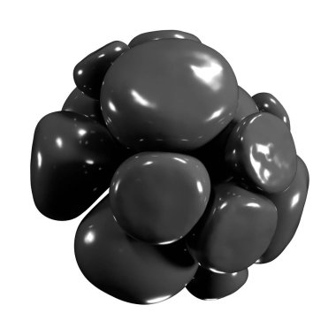 Soyut 3d organik şekli. Işık yansımaları ile yumuşak siyah toplar. Grafik tasarım öğesi poster, afiş, web ve diğer yaratıcı projeler için. Beyaz arka planda, kare kare izole illüstrasyon