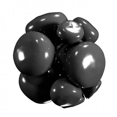 Soyut 3d organik şekli. Işık yansımaları ile yumuşak siyah toplar. Grafik tasarım öğesi poster, afiş, web ve diğer yaratıcı projeler için. Beyaz arka planda, kare kare izole illüstrasyon