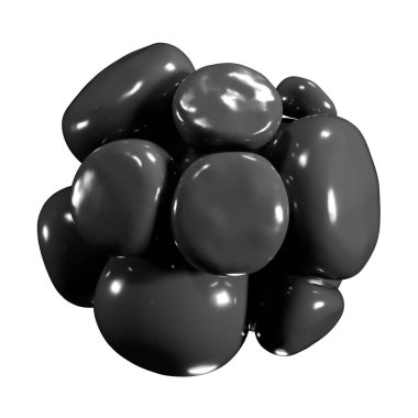 Soyut 3d organik şekli. Işık yansımaları ile yumuşak siyah toplar. Grafik tasarım öğesi poster, afiş, web ve diğer yaratıcı projeler için. Beyaz arka planda, kare kare izole illüstrasyon