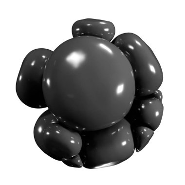 Soyut 3d organik şekli. Işık yansımaları ile yumuşak siyah toplar. Grafik tasarım öğesi poster, afiş, web ve diğer yaratıcı projeler için. Beyaz arka planda, kare kare izole illüstrasyon