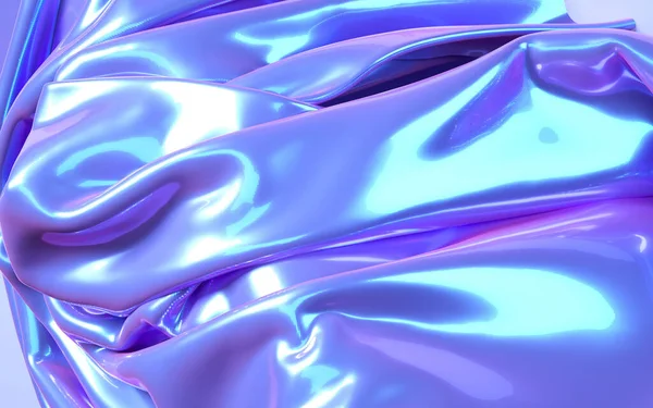 3d weergave illustratie van zachte doek paars iriserende holografische materiaal achtergrond. Abstract vliegend weefsel materiaal in neon licht. — Stockfoto