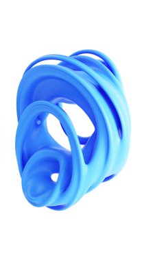 Sıvı soyutlama 3D resimleme. İzole edilmiş beyaz arka planda mavi, pürüzsüz kauçuk madde. Matte plastik şekli