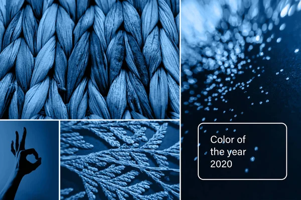 Trendy tonificado monocromo clásico collage de color azul. Evolución del año 2020 . —  Fotos de Stock