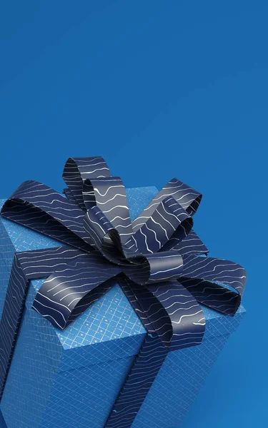 Classic blue present boxes levitating in air 3d rendering illustration with pattern ribbon. Trendy color of 2020 — Stock Photo, Image