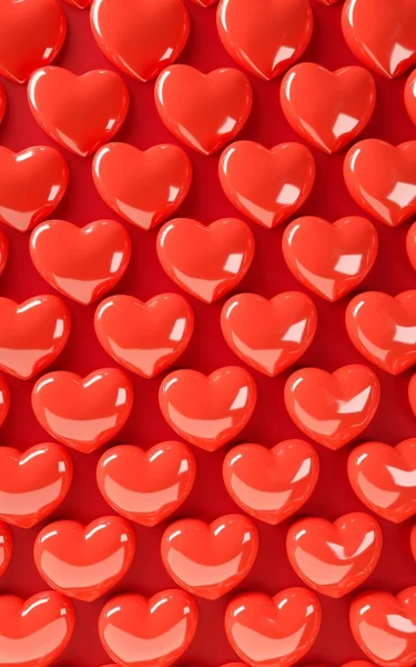 Día de San Valentín corazones patrón de fondo. Negrita de color rojo plano laico. Tarjeta de felicitación de celebración de amor, póster, plantilla de banner para fiesta — Foto de Stock