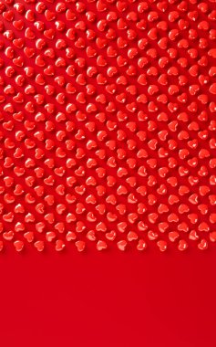 Sevgililer Günü kalplerinin arka plan deseni 3 boyutlu çizim. Kalın kırmızı renk düz yerde yatıyordu. Aşk tebrik kartı, poster, afiş şablonu