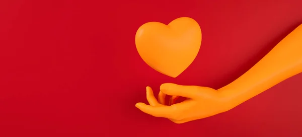 Día de San Valentín mano recoger el patrón de fondo del corazón 3d representación de la ilustración. Negrita de color rojo plano laico. Tarjeta de felicitación de amor, póster, plantilla de banner para fiesta — Foto de Stock