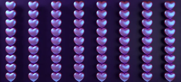 День святого Валентина сердца фоновый рисунок 3D рендеринга иллюстрации. Фиолетовая неоновая голографическая квартира . — стоковое фото