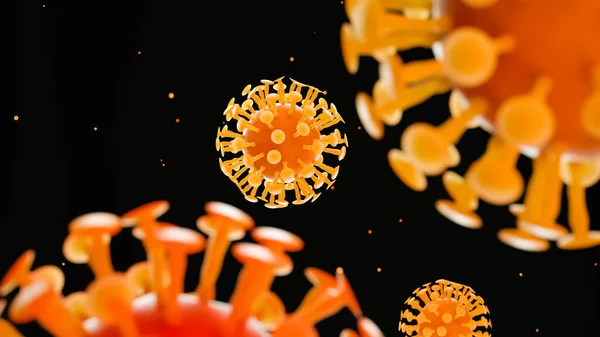 Coronavirus COVID-19 floating influenza virus cells art. Hand wash with sanitizer gel poster. — Stock Photo, Image