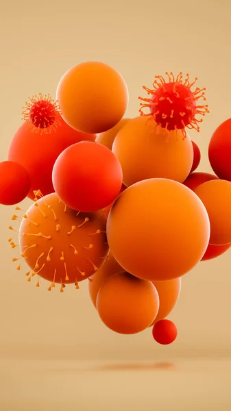โคโรนาไวรัสโควิด-19 ศิลปะเซลล์ไวรัสไข้หวัดใหญ่ลอย โปสเตอร์นามธรรมสร้างสรรค์ การแสดงภาพ 3D . — ภาพถ่ายสต็อก