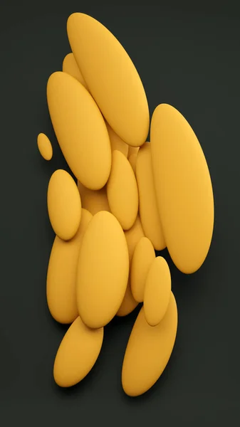 Flüssige abstrakte Formen 3D-Darstellung. Mutige gelbe und erdgrüne Materialien. Kreative trendige Tapeten. Vertikale Krawattenvorlage mit Platz für Text. Fliegen formt Bewegung. — Stockfoto