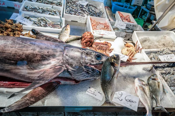 Pescar Espada Fresca Mercado Rialto Veneza Itália — Fotografia de Stock