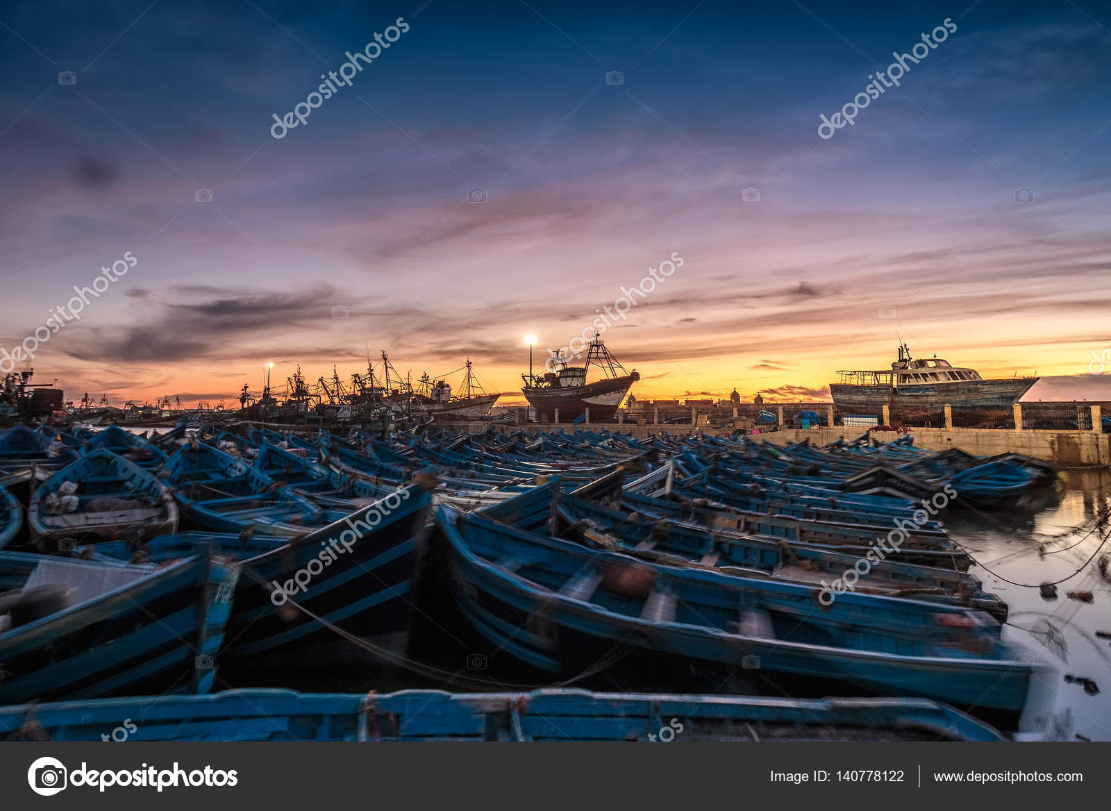 Coucher De Soleil Au Port Dessaouira Photographie