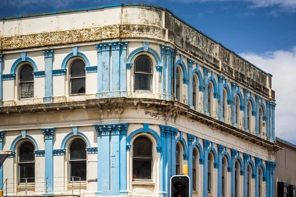 Side Wall Vintage Blue Building Windows Auckland New Zealand — Stock Photo, Image