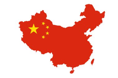 Uluslararası Asya ülkesinin sembolü. Çin resmi tabelası. Beyaz arkaplanda Çin Bayrağı ile izole edilmiş harita