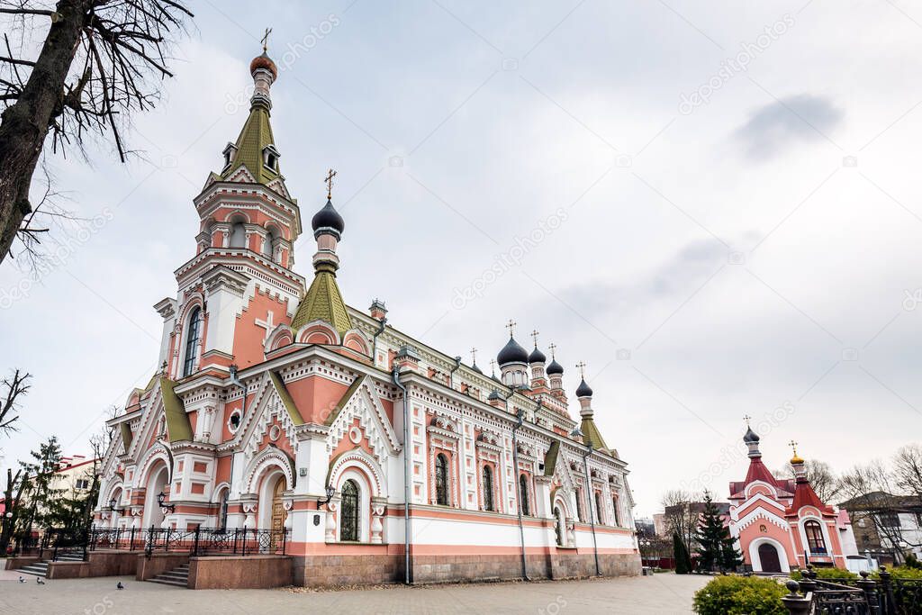 Neo-Russian style Catholic Orthodox Cathedral (Pokrovsky Sobor) in Grodno, Belarus.