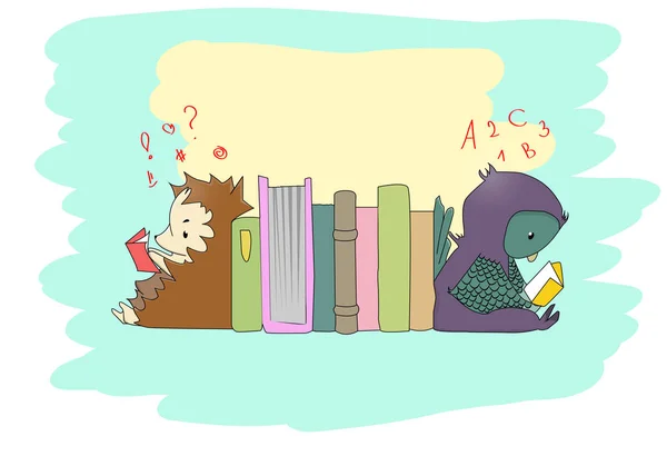 Cute little animals reading books — Stock Vector