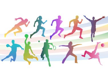 collection of colored athletes in different poses clipart