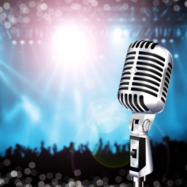 Microphone on stage against a background of auditorium clipart
