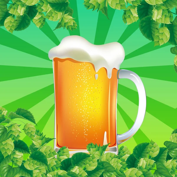 在明亮的绿色背景上的啤酒一杯 — 图库照片
