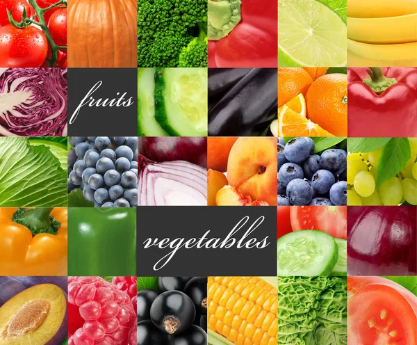 Friss színes gyümölcsök és zöldségek. Egészséges élelmiszer koncepció — Stock Fotó