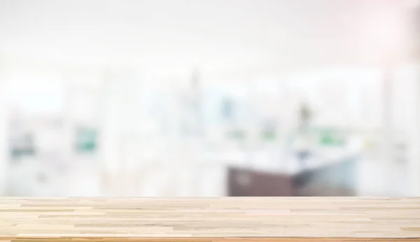 Wooden worktop on blur background