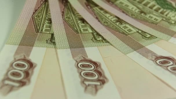 Rubli rosyjskich, zbliżenie pieniądze — Wideo stockowe