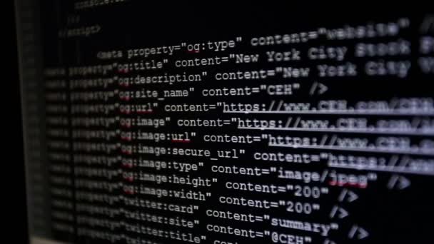 På skärmen anges ursprungliga koder. Källkoden texten av datorprogrammet — Stockvideo