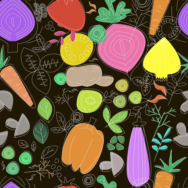 Vegetables seamless pattern. Linear graphic. Vegetables background. Scandinavian style. Healthy food pattern. — Stock Vector