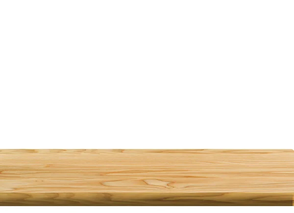Drewniany stół na białym tle. Lokowanie produktu lub montażu z naciskiem na powierzchni stołu, na pierwszym planie. — Zdjęcie stockowe