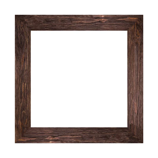 Wide dark brown wooden frame for pictures and photos isolated on white background — Stock Photo, Image