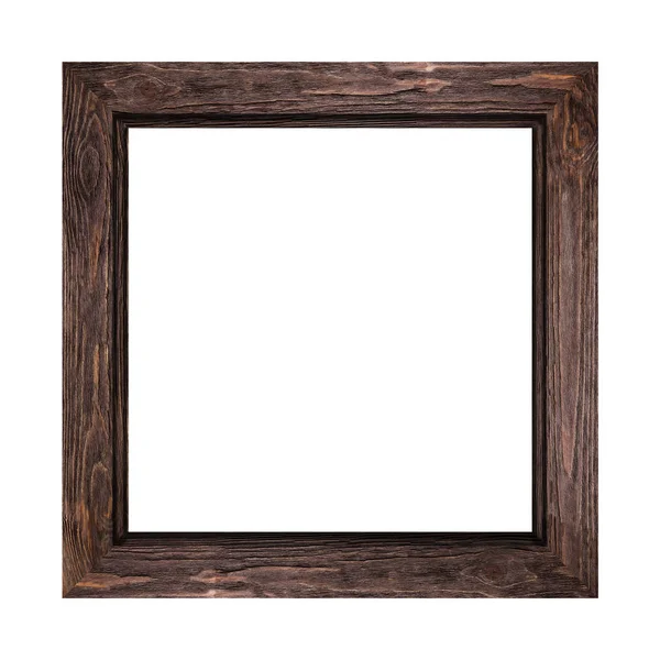 Широкая темно-коричневая деревянная рамка для фотографий и фотографий на белом фоне — стоковое фото