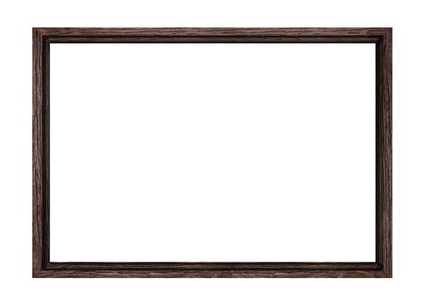 Узкая темно-коричневая деревянная рамка для фотографий и фотографий на белом фоне — стоковое фото