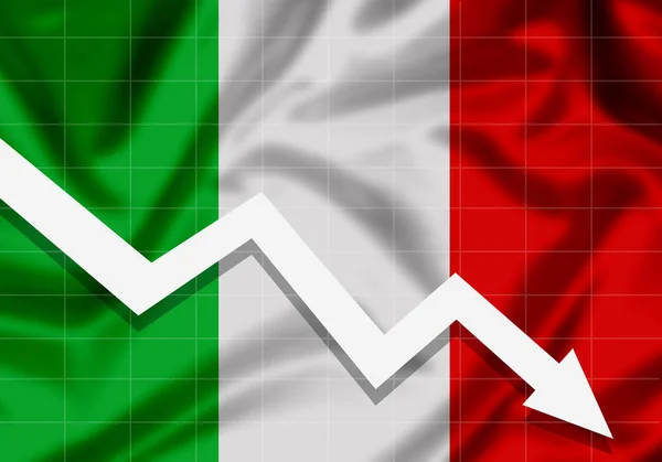 Bandeira da UE Itália seta para baixo, o conceito de falhas — Fotografia de Stock