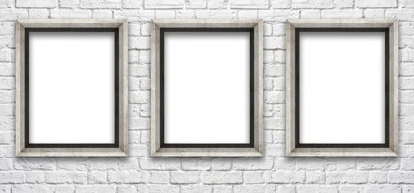 Белая кирпичная стена с рамкой для вставки изображений и текста — стоковое фото