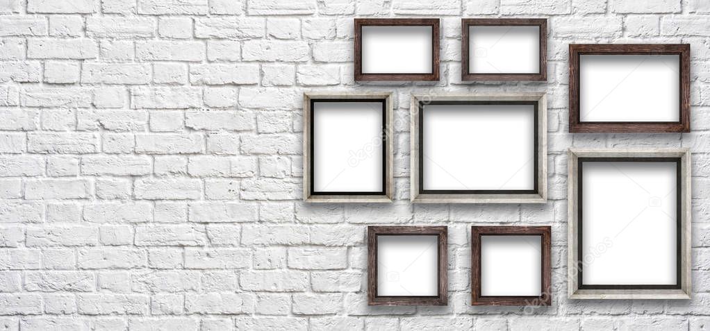 white brick wall with a frame to insert pictures and text
