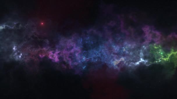Полет в глубоком космосе, звезды и туманности, футуристическая композиция — стоковое видео