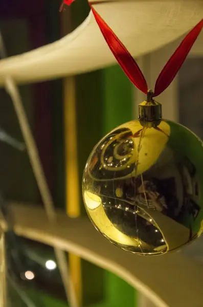 Decorative ball on a homemade Christmas tree — Stock Photo, Image