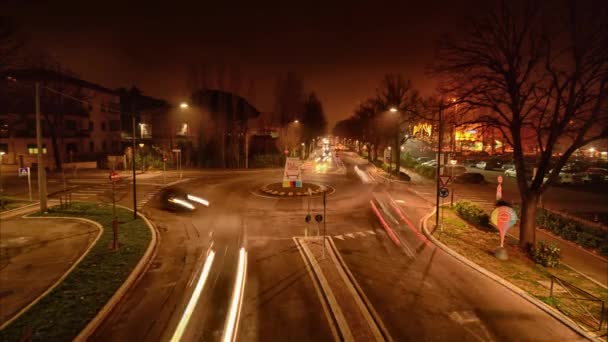 Time Lapse Traffic Roundabout Night — Stock Video