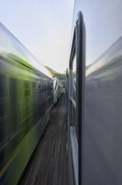 Järnvägen exchange från fönstret — Stockfoto