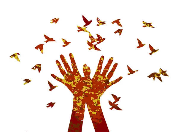 Hand release the birds. — Stock Vector