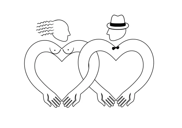 Icône avec une image symbolique d'un homme et d'une femme se tenant par le bras . — Image vectorielle