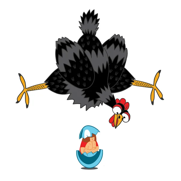 Une poule pondeuse a pondu un œuf avec un bébé humain . — Image vectorielle