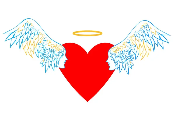 Coeur avec des ailes et un halo . — Image vectorielle