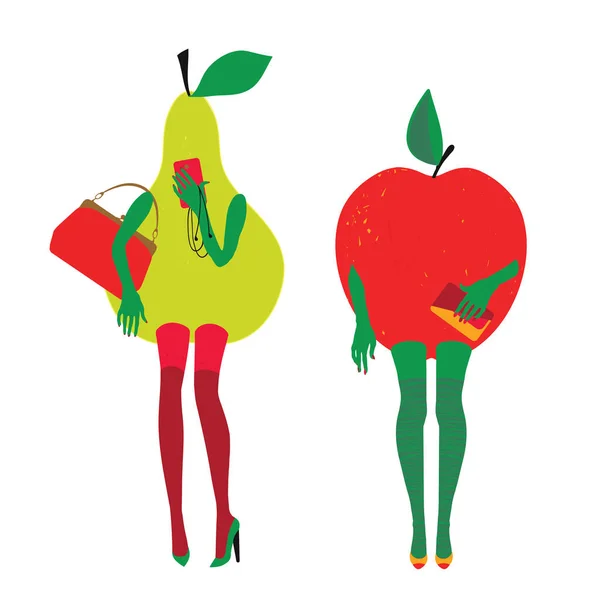 Des fruits glamour. Pomme et poire à l'image des fashionistas . — Image vectorielle