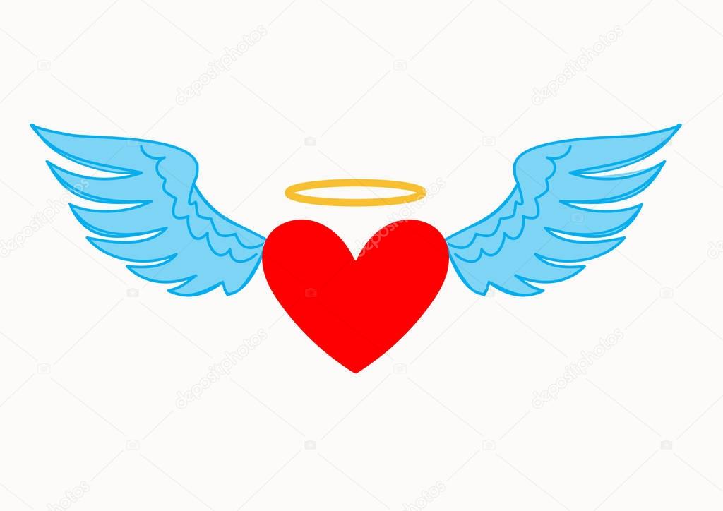 Romantic winged heart icon with halo symbolising romance and love on Valentines Day wedding anniversary or engagement
