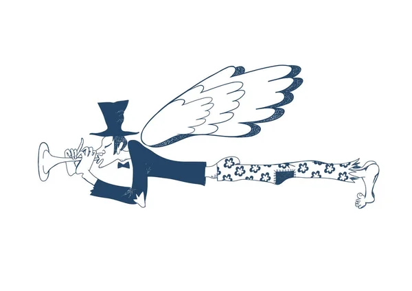 Blue musician. Musician angel illustration of manual work. — Stock Photo, Image