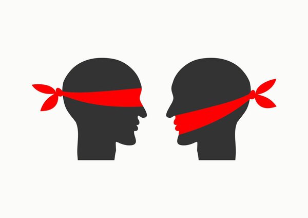 Рот завязан, с завязанными глазами
.